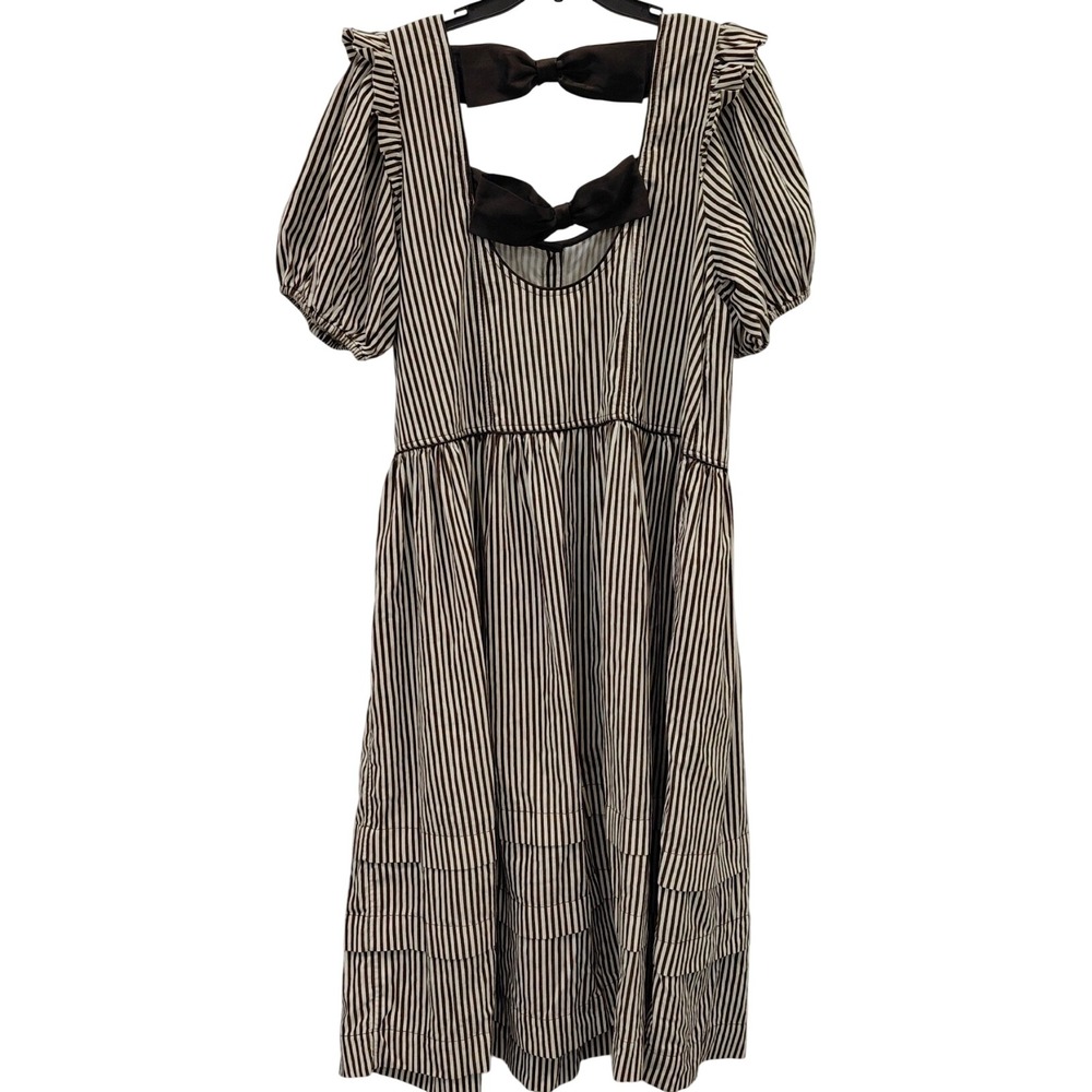 Free People Collier Cord Midi Dress Striped Drop Waist Puff Sleeve Bow Back - Picture 7 of 9